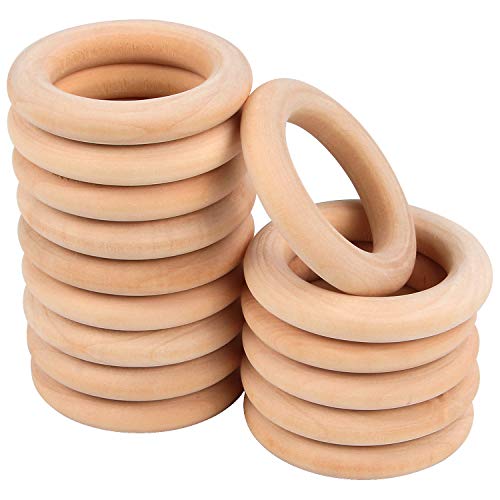 30 Pcs Wooden Rings, Macrame Wooden Rings, Natural Unfinished Solid Wood Rings for DIY Craft Pendant Connectors Jewelry Making (55 mm)