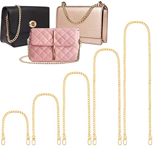 5 Different Sizes Purse Chain, Gold Handbag Flat Iron Chains with Metal Buckles, Shiny and Attach Easily Use Comfortable for DIY Purse Handbag Shoulder Crossbody Bag Clutch. (15.4-47.2Inches, Gold)