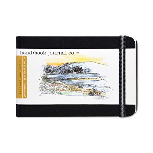 Handbook Journal Co. Artist Canvas Cover Travel Notebook for Drawing and Sketching, Ivory Black, Pocket Landscape 3.5 x 5.5 Inches, 130 GSM Paper, Hardcover w/ Pocket