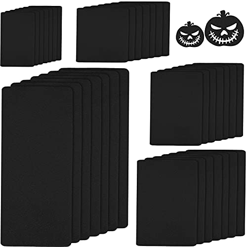 Tigeen 35 Pieces Black Iron on Patches Fabric Clothing Patches Black Repair Decorating Kit No Sew Iron-on Fabric Patches 5 Size for DIY Halloween Clothing Decoration Pants Jeans Jacket