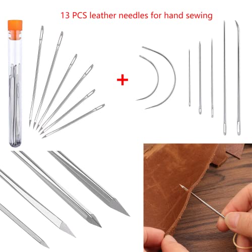 PLANTIONAL Leather Stitching Sewing Kit: 31PCS Leather Sewing Kit with 4mm Lacing Stitching Chisel, Leather Sewing Tools, Waxed Thread and Large-Eye Stitching Needles for Crafting Projects