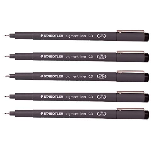 Staedtler 0.3 mm Pigment Liner Fineliner Sketching Drawing Drafting Pens Pack of 5