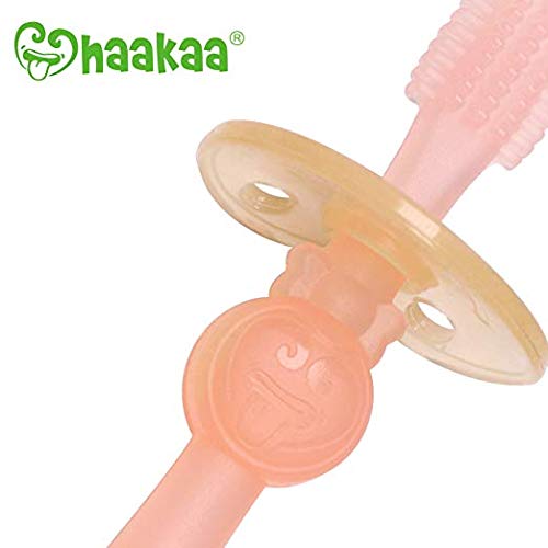 haakaa 360° Silicone Baby Toothbrush with Suction Base Infant to Toddler Toothbrush, Food Grade Silicone, 1pc (Pink)