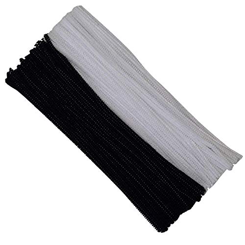 Pipe Cleaners 100 Pieces Chenille Stems Black and White Colors for DIY Art Decorations Creative Craft (6 mm x 12 Inch)