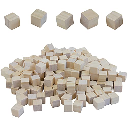 1/2 Inch Wood Craft Cubes - Pack of 200 Unfinished Wood Blocks for Craft Projects and Math Games