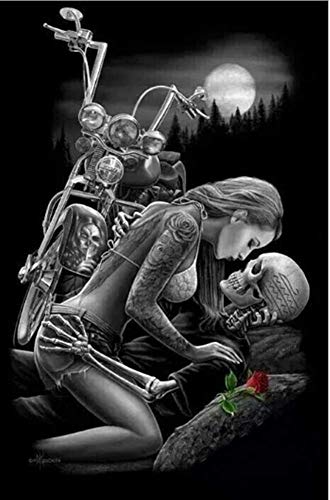 Skull and Beauty Diamond Painting - MaiYiYi Motorcycle Beauty Skull 5D Full Round Diamond Painting Human Skeleton Diamond Painting by Numbers Beauty Car Diamond Painting (40X30 cm)