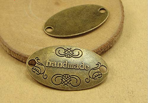 EvaGO 60 Pieces Metal Handmade Tag Label Handmade Tags Button with 2 Holes Metal Tag Signs for Jewelry Making Crafts, Sewing Clothing Decoration and More, Antique Bronze
