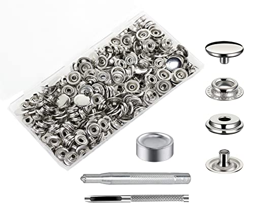 240 Pieces Stainless Steel Snap Fastener Kit, BetterJonny 15mm Snap Button Press Stud Cap with 3 Setting Tools Storage Box for Marine Boat Canvas Bag Leather DIY Craft Silver