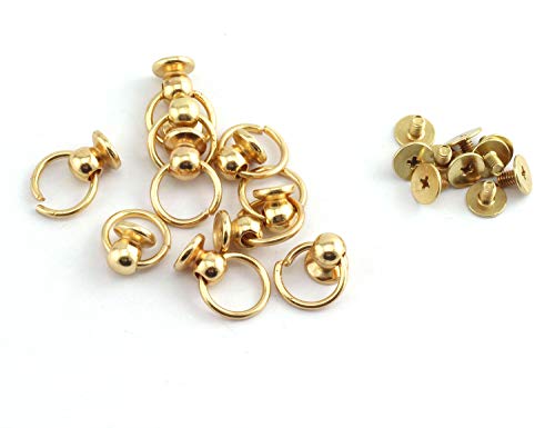 RuiLing 30pcs 8x6mm Screwback Round Head Rivet with Pull Ring Metal Handmade DIY Accessory Nail Heads Stud Leather Craft Screw Rivets Gold