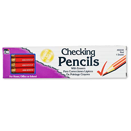 Charles Leonard Checking Pencil, Red Colored with Eraser, 12/Box (65030)