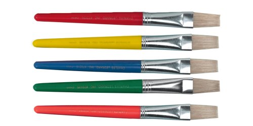 Charles Leonard Creative Arts Flat Tip Paint Brushes, Short Stubby Plastic Handle with Hog Bristle, 7.5 Inch, Assorted Colors, 5-Pack (73295)