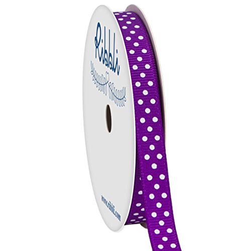 Ribbli Grosgrain Polka Dot Craft Ribbon,3/8 Inch,10-Yard Spool,Purple with White Dots,Use for Gift Wrapping,Party Decoration,All Crafting and Sewing