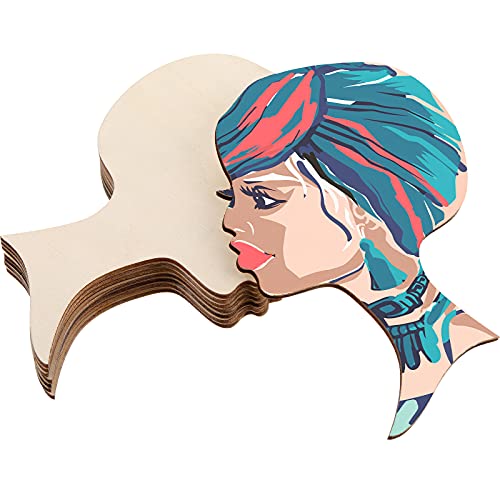 Jetec 8 Pieces African Woman Women Face with Lashes Silhouette Head Wood Decoration Pendant Unfinished Wood Laser Cutting Cutout Shape Painting DIY Crafts Door Wall Hanging