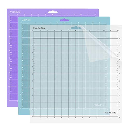 REALIKE 12x12 Cutting Mat for Silhouette Cameo 3/2/1 (3 Mats - StandardGrip, LightGrip, StrongGrip), Gridded Adhesive Non-Slip Cut Mat for Crafts, Quilting, Sewing, Scrapbooking and All Arts