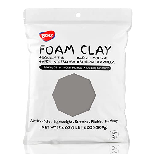 BOHS Gray Slime Foam Clay, Air Dry, for School Arts & Crafts Project ,1.1 Pound/500g,Ages 3 & Up