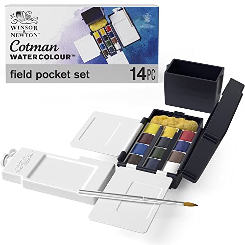 Winsor & Newton 390639 Cotman Water Colour Paint Field Box Set, Set of 12, Half Pans