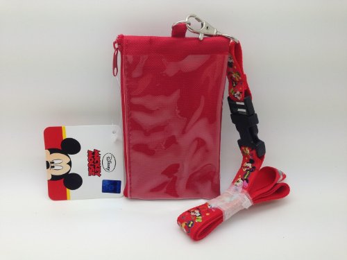 Disney Mickey Mouse & Friends Long Red Lanyard w/ Zippered Pouch