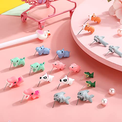 9 Pieces Cute Animal Bite Earring 3D Clay Earrings Cartoon Earrings Handmade Polymer Clay Studs for Women Girls Party Holiday Fun Presents Making Jewelry