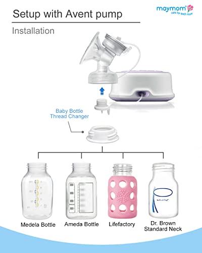 Maymom Baby Bottle Thread Changer; Allow Spectra S1 S2 Pumps Wide Mouth Flanges to be Compatible with Medela Bottles; Incl. Duckbills