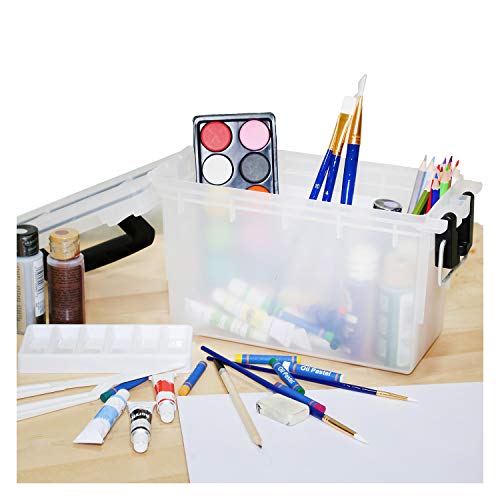Logix 12535 Stackable Craft Storage Box with Handle, Locking Art Supply Box, Plastic Storage Containers with Lids, Craft Organizer Box, Frost