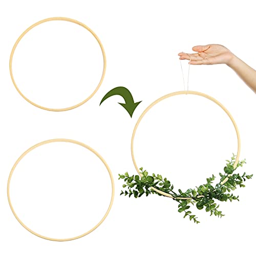 Sntieecr 12 Pack 2 Sizes Wooden Bamboo Floral Hoop Macrame Craft Hoop Ring for DIY Wedding Decorations, Dream Catchers, Wreath Decor, and Wall Hanging Crafts (10 & 12 Inch)