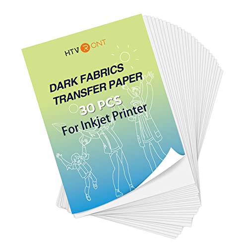 HTVRONT Heat Transfer Paper for Dark T Shirts -30 Pack 8.5x11" Iron on Transfer Paper for Inkjet Printer, Easy to Use Printable Heat Transfer Vinyl, Vibrant Color, Durable & Soft