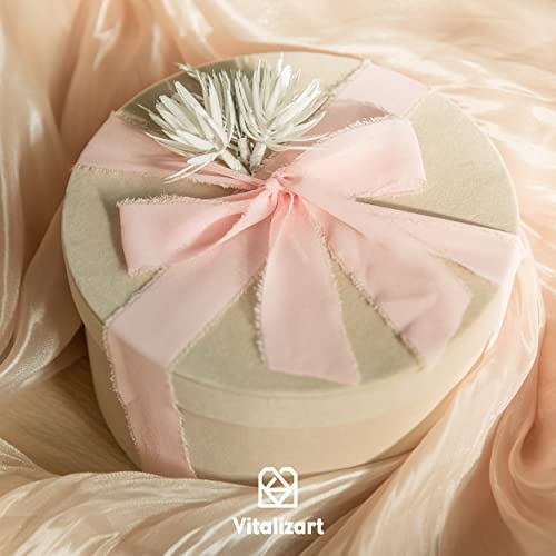 Vitalizart 3 Rolls Handmade Fringe Chiffon Silk Ribbon 1.5" x 7Yd Light Pink Ribbons Set for Wedding Invitations, Bridal Bouquets, Gifts Wrapping, DIY Crafts