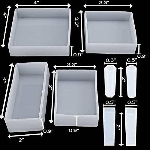 8PCS Resin Molds Silicone Kit,Epoxy Resin Casting Molds Square Pendant Molds,Epoxy Molds for Resin Jewelry, Paperweight, Diorama,Dried Flower Leaf, Insect Specimen