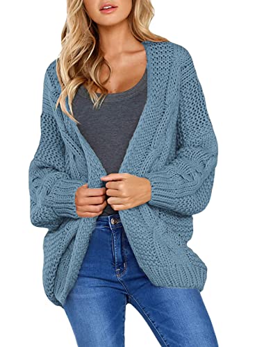 Astylish Womens Fashion Open Front CardigaLong Sleeve Winter Warm Cozy Chunky Knit Sweaters Outwear Coat Sky Blue Medium