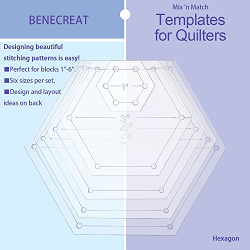 BENECREAT 5Pcs Hexagon Quilting Template Transparent Pressure Plate( Hole: 3mm) with 5 Mixed Size