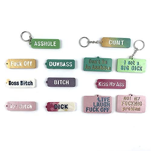 Swear Words Keychain Resin Mold,2 Pcs Silicone Molds Set for Making Bad Words Venting Slogan Key Ring Decoration Gifts, DJ1120