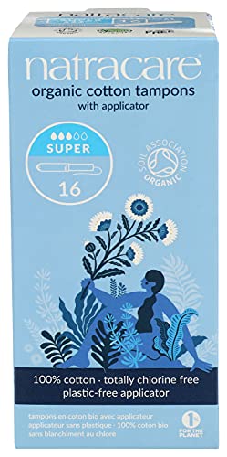 Natracare Organic Cotton Super Tampons with Cardboard Applicator, Plastic Free, Chlorine Free, Biodegradable & Compostable (1 Pack, 16 Tampons Total)