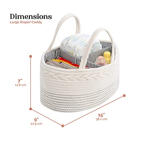 luxury little Baby Diaper Caddy Organizer, Large Cotton Rope Nursery Diaper Basket, Changing Table Organizer, Portable Tote Bag with Divider, Car Storage, Baby Shower Gifts for Newborn
