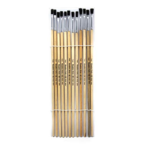 Charles Leonard Flat Tip Easel Paint Brushes with Long Handle, 0.25 Inch, Natural Handles and Black Bristles, 12-Pack (73525)