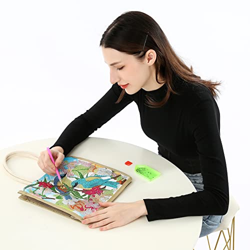 QIDS DIY Diamond Painting Tote Bag Aesthetic for Women Shoulder Bag Handbags Handmade 5D Diamond Art Bag for Adults Reusable Medium (Birds), Q0022