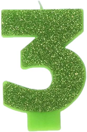 #3 Glitter Birthday Candle | Kiwi Green | Party Supply