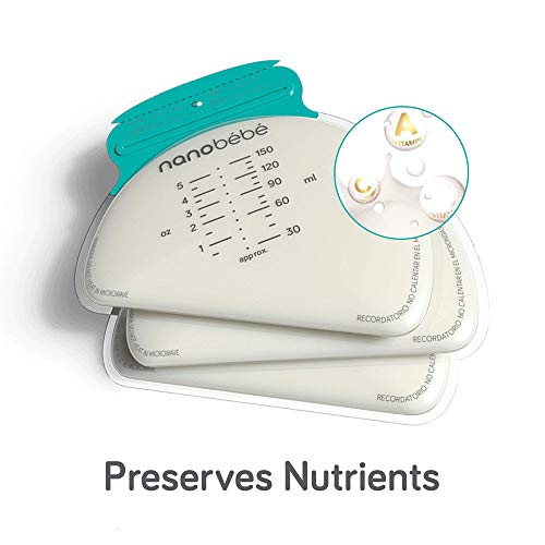 Nanobébé 50 Breastmilk Storage Bags - Cools & Thaws Evenly 2X Faster, to Protect nutrients Refill Pack, Breastfeeding Supplies, Save Space & Track Pumping – Breastmilk Bags for Freezer or Fridge