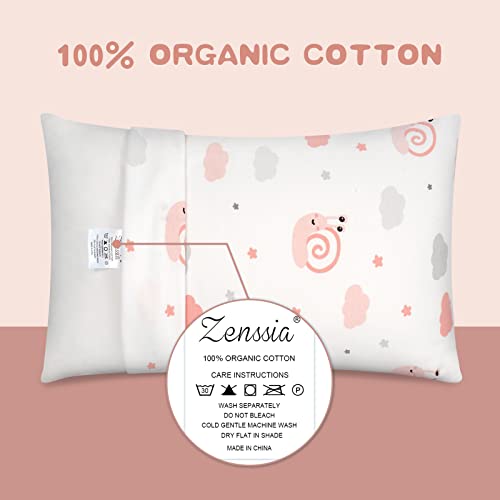Zenssia Organic Cotton Toddler Pillowcases Pack of 2, 13x18 Inches Travel Pillowcase with Envelope Closure, Soft & Breathable Baby Pillow Case Cover, Pink Snail