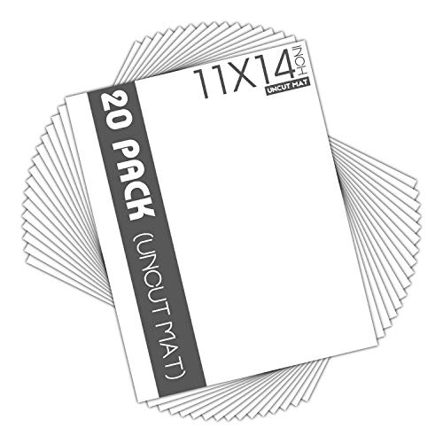 Mat Board Center, Pack of 20 11x14 Uncut Photo Mats, White Backing Boards - for Photos, Prints, Frames and More
