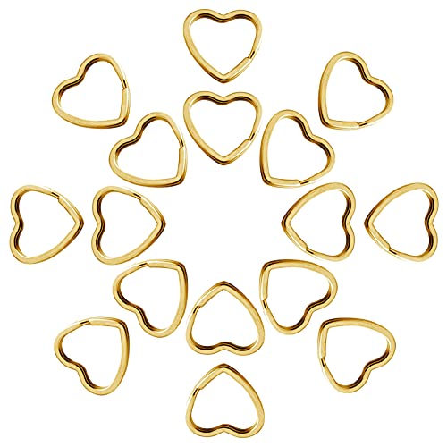 50Pcs Heart Shaped Split Key Rings,Metal Key Rings Crafts DIY Keychain Bulk for Home Car Office Organization,Arts & Crafts Projects, Lanyards (Gold)