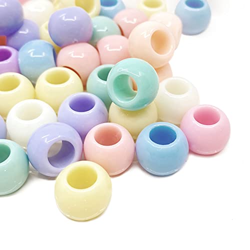 400 Pastel Acrylic Beads Round Assorted Pastel Colors 9 x 11mm Diameter with 5.9mm Large Hole