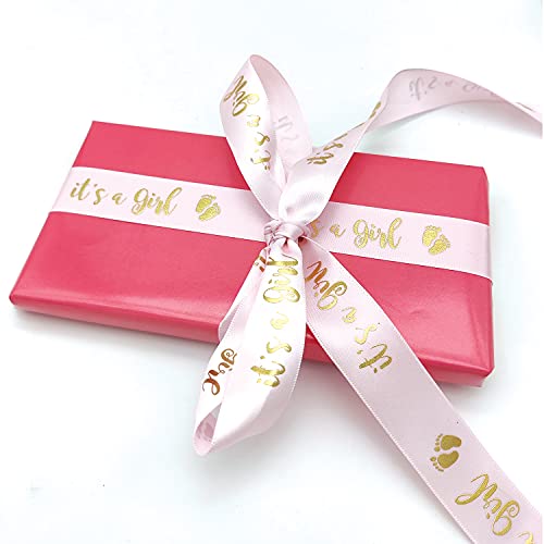Pink and Gold Ribbon - It's a Girl for Baby Shower - Decoration for Your Baby Shower (Pink and Gold)