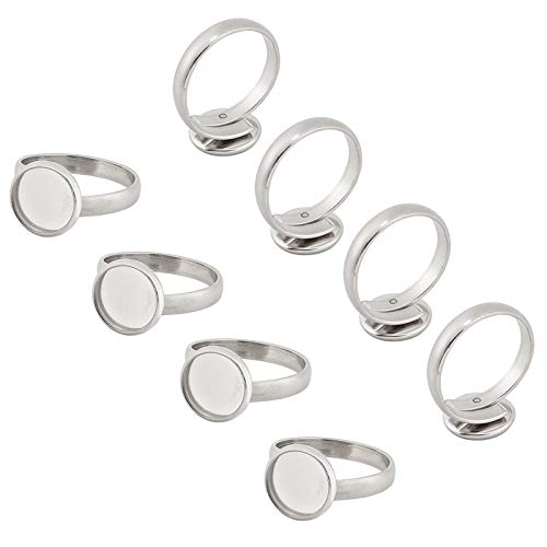 PH PandaHall 50pcs 10mm Stainless Steel Adjustable Finger Rings Components Flat Round Pad Ring Base Findings Ring Blanks Setting for Ring Making Stainless Steel Color