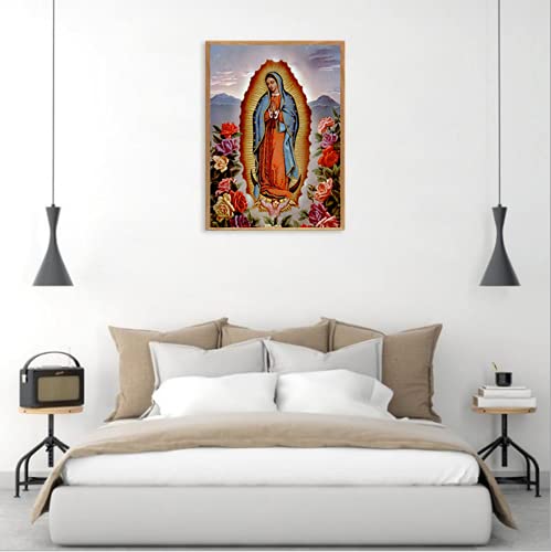 F-CANLAN Round Full Drill Diamond Painting Set 5D DIY Virgin Mary Diamond Art Painting by Numbers Virgin Mary Prayer Diamond Art Kits with Diamonds Dots for Adult Room Decor (12X16 inches)