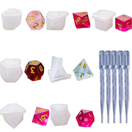 7PCS Dice Molds for Resin , Fillet Square Triangle Dice Mold Digital Dice Games for Families Handmade Craft Tool , D and D Game Lovers Gifts