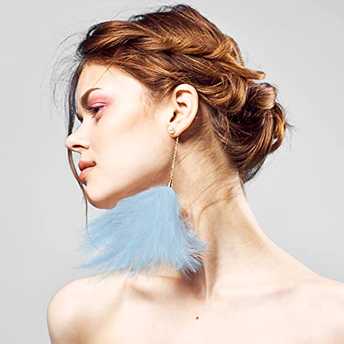 4.37 Yards Ostrich Feathers Trims Ostrich Feathers Trims Fringe with Satin Ribbon Tape Dress Feather for Craft Feather Boas for DIY Dress Sewing Crafts Costumes Decoration (Light Blue)