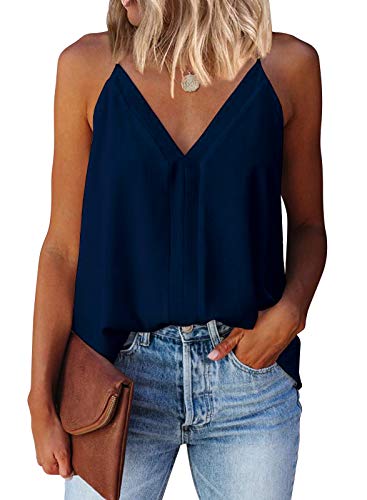 miduo Womens Tanks Top Spring Solid Casual V Neck Tanks Tops Cami Shirts Sleeveless Blouses Tops for Womens Navy S