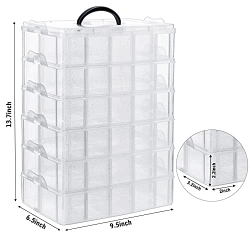 SGHUO 6-Tier Stackable Storage Container Box with 60 Adjustable Compartments, Plastic Toys Organizer Case for Beads,Lego Dimensions,Shopkins Littlest Pet Shop,Kids Toys,Arts and Craft,Jewelry