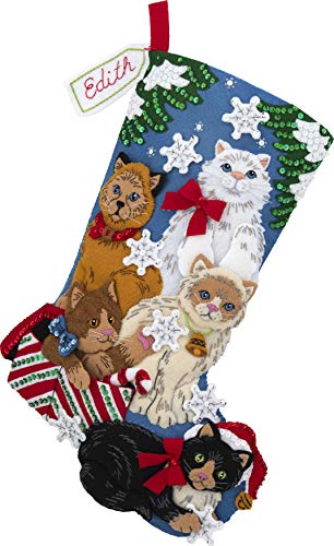 Bucilla, Christmas Kitties, Felt Applique Stocking Kit, 18""" (89241E)