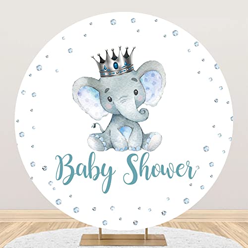 Baby Elephant Round Baby Shower Backdrop It's A Boy Newborn Kids Birthday Party Decorations 7.2x7.2ft Gender Reveal Party Background Studio Cake Smash Candy Dessert Photography Banners Props